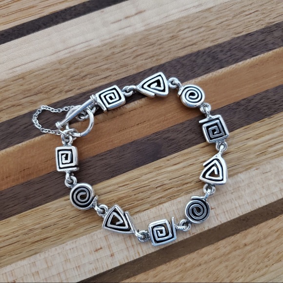 Silpada 925 Silver Geometric Design Bracelet with Safety Chain RARE - Picture 9 of 16